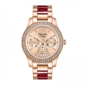 Alexandre Christie AC 2932 Full Rosegold Red Dial New BFBRGLNRE